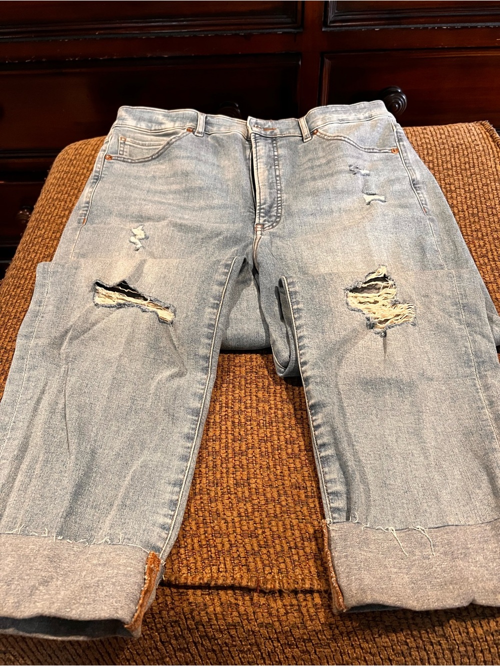Express Slim Super High Rise Jeans in Light Blue Denim